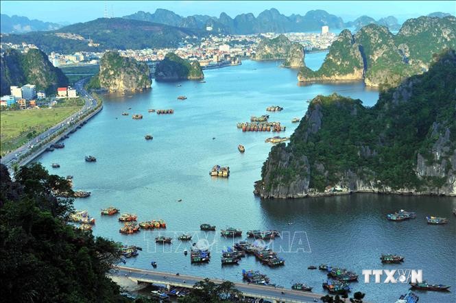 Vịnh Hạ Long nằm ở phía Tây vịnh Bắc Bộ bao gồm vùng biển đảo thuộc thành phố Hạ Long, Cẩm Phả và một phần của huyện đảo Vân Đồn của tỉnh Quảng Ninh. Ảnh: Minh Đức - TTXVN
