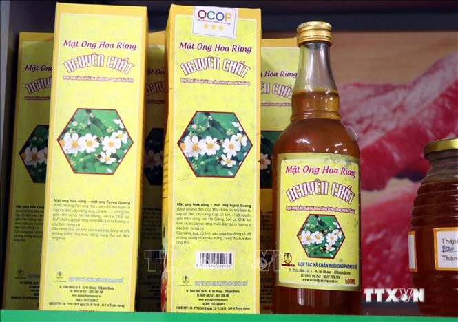 Mật ong Hoa Rừng của Hợp tác xã chăn nuôi ong Phong Thổ đạt 3 sao OCOP tỉnh Tuyên Quang. Ảnh: Vũ Quang Đán – TTXVN
