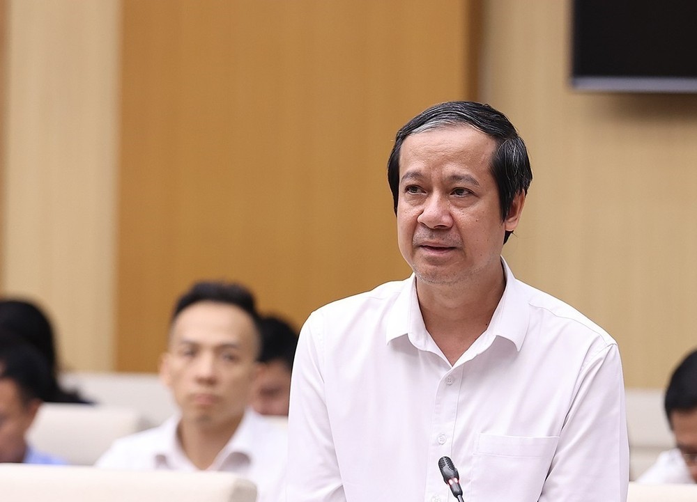 Ông Nguyễn Kim Sơn, Bộ trưởng Bộ Giáo dục và Đào tạo phát biểu tại buổi làm việc. Ảnh: Đức Phương - TTXVN
