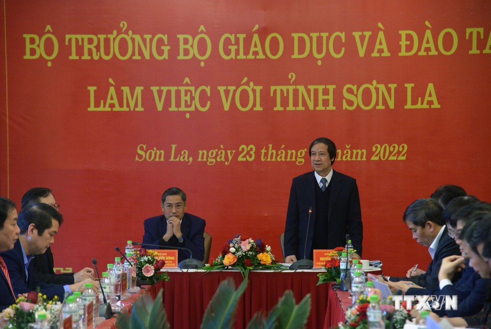 Bộ trưởng Bộ Giáo dục và Đào tạo Nguyễn Kim Sơn phát biểu. Ảnh: Quang Quyết-TTXVN
