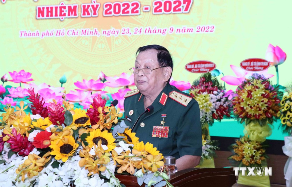 Thượng tướng Nguyễn Văn Được, Chủ tịch Hội Cựu chiến binh Việt Nam, phát biểu tại Đại hội Hội Cựu chiến binh Thành phố Hồ Chí Minh lần thứ VII, nhiệm kỳ 2022-2027. Ảnh: Xuân Khu-TTXVN
