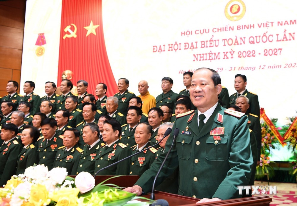 Thượng tướng Bế Xuân Trường, Chủ tịch Hội Cựu chiến binh Việt Nam nhiệm kỳ 2022 - 2027 phát biểu. Ảnh: Trọng Đức - TTXVN