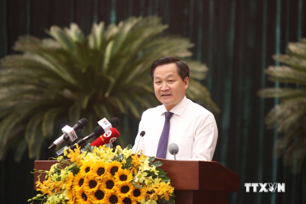 Phó Thủ tướng Chính phủ Lê Minh Khái phát biểu.. Ảnh: Thanh Vũ - TTXVN
