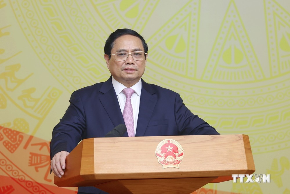Thủ tướng Phạm Minh Chính chủ trì Hội nghị đẩy nhanh tiến độ công tác quy hoạch thời kỳ 2021-2030. Ảnh: Dương Giang-TTXVN