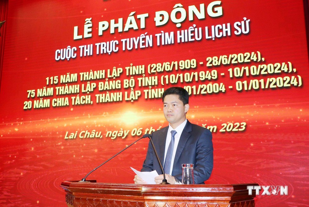 Phó Bí thư Thường trực Tỉnh ủy Lai Châu Lê Mạnh Hà phát biểu tại Lễ phát động. Ảnh: Việt Hoàng - TTXVN