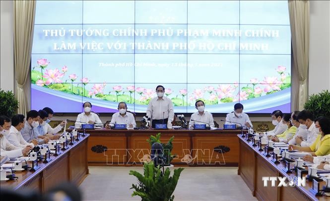 Thủ tướng Phạm Minh Chính phát biểu tại buổi làm việc. Ảnh: Dương Giang-TTXVN