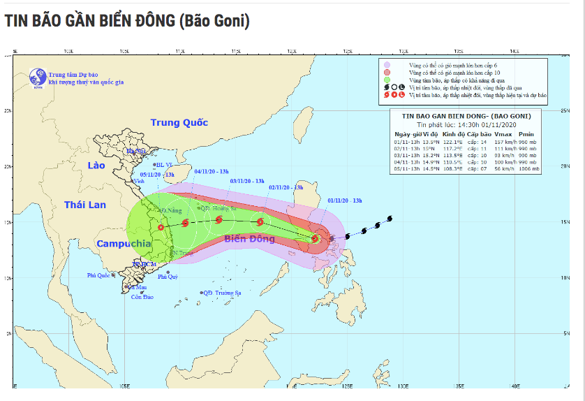 超强台风天鹅11月2日进入东海 进入越南内地时可继续影响越南中部地区